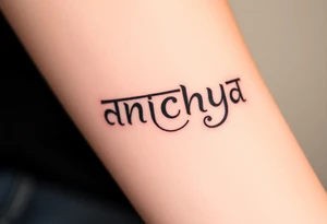 Create a tattoo that writes the Hindi word "Anichya" with A circle or spiral, which represents the cyclical nature of life and death tattoo idea