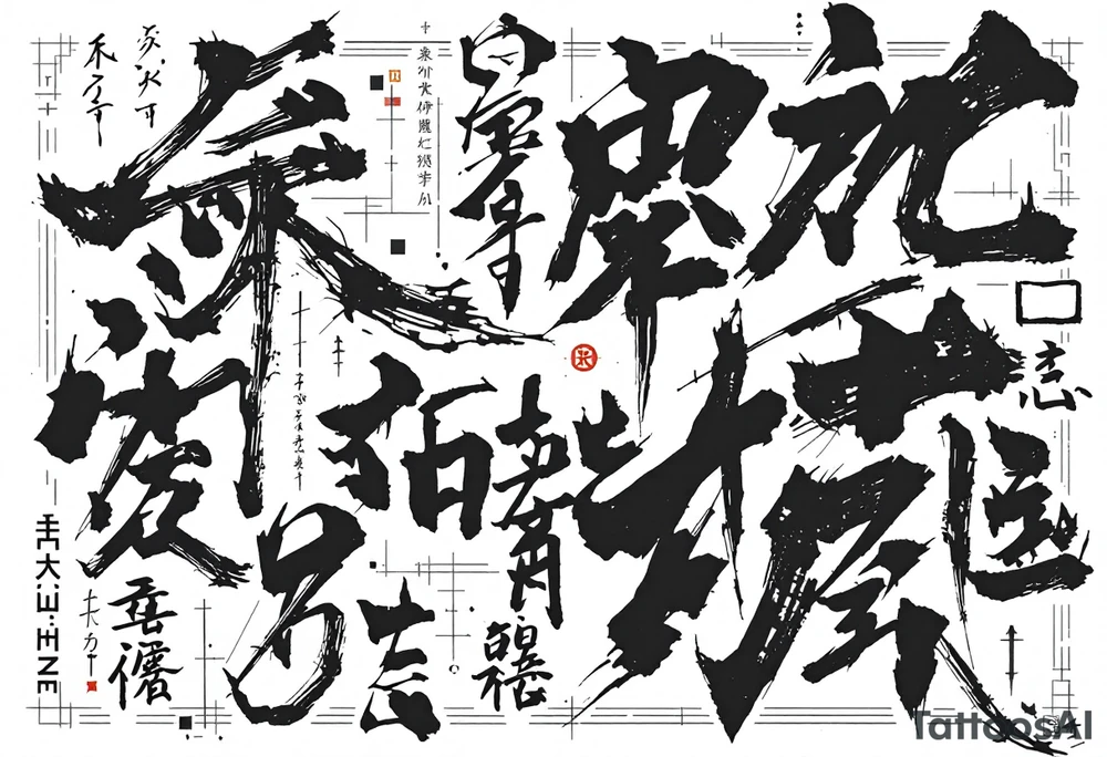 japanese kanji arranged like a shipping label sticker tattoo idea