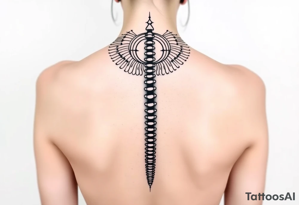 Spinal futuristic, full length, shoulders to lower back tattoo idea