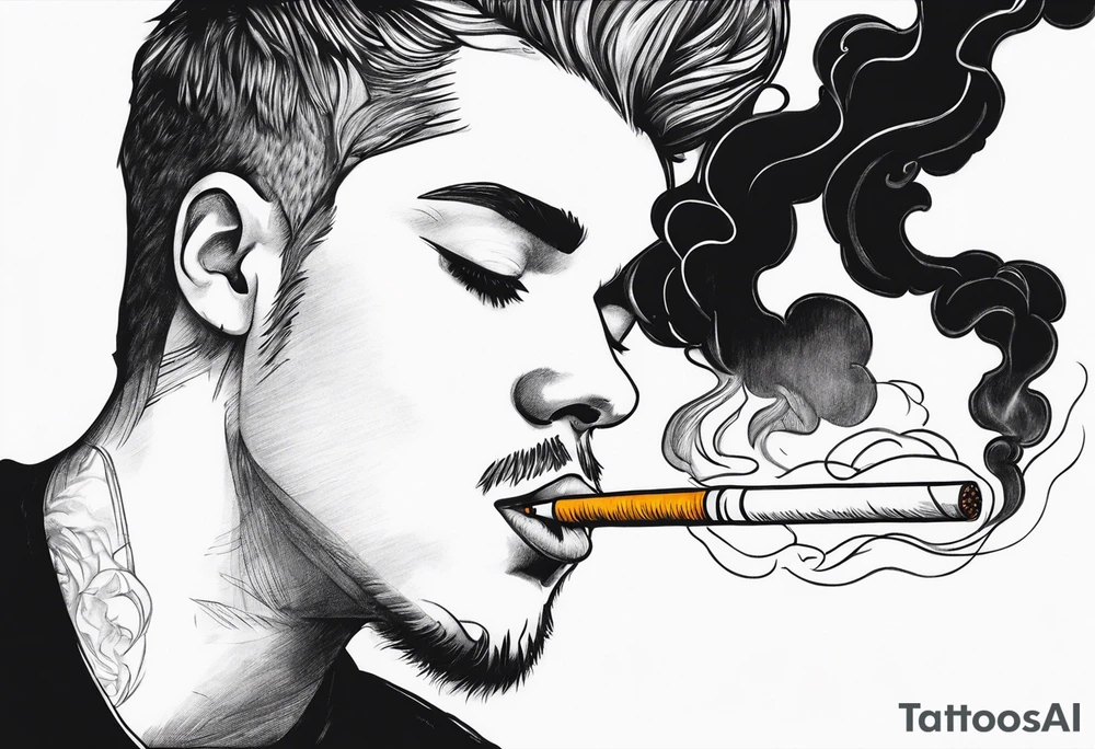 Draw me black smoke coming out of a cigarette tattoo idea