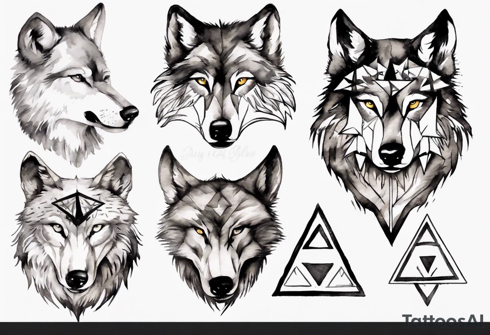 wolf head with a triangle on forehead tattoo idea