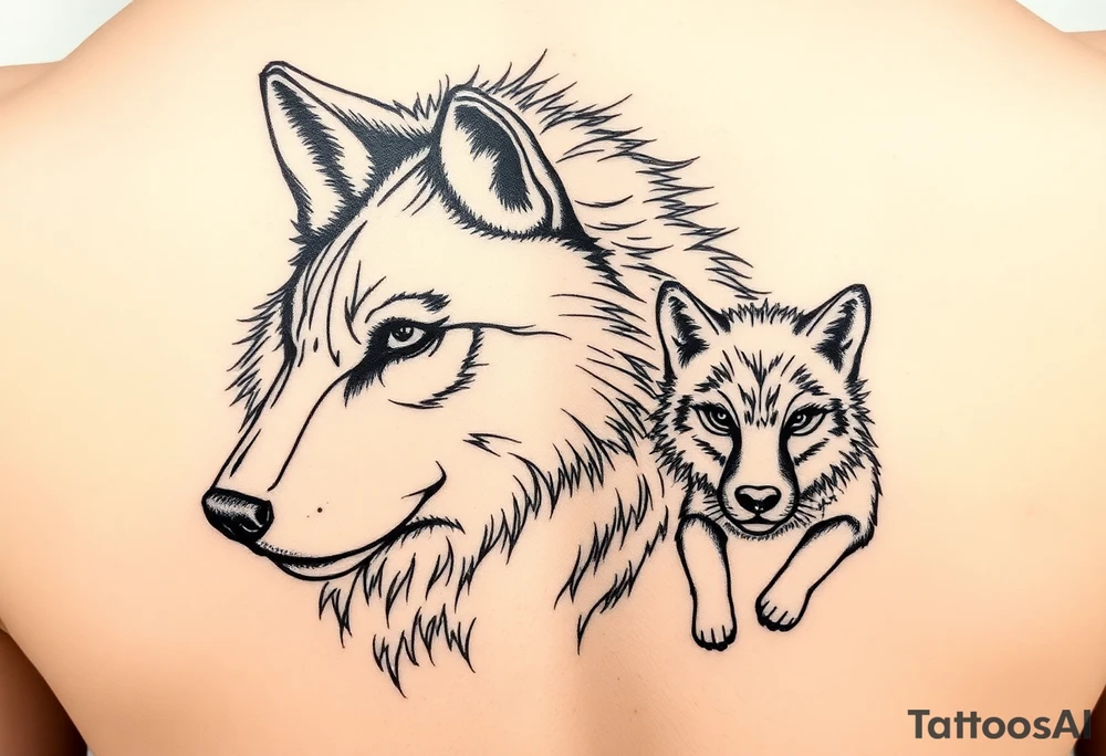 A solitary yet sublime and noble wolf and its progeny. the face tattoo idea