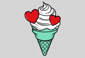 simple mint chocolate chip ice cream cone with small red heart on it somewhere. tattoo idea