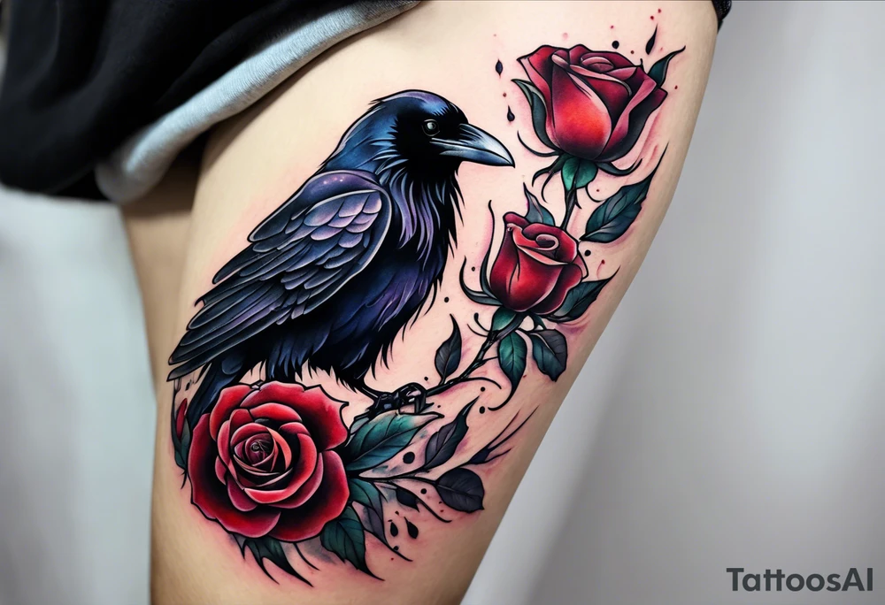 Raven holding  rose    arm tattoo tattoo idea