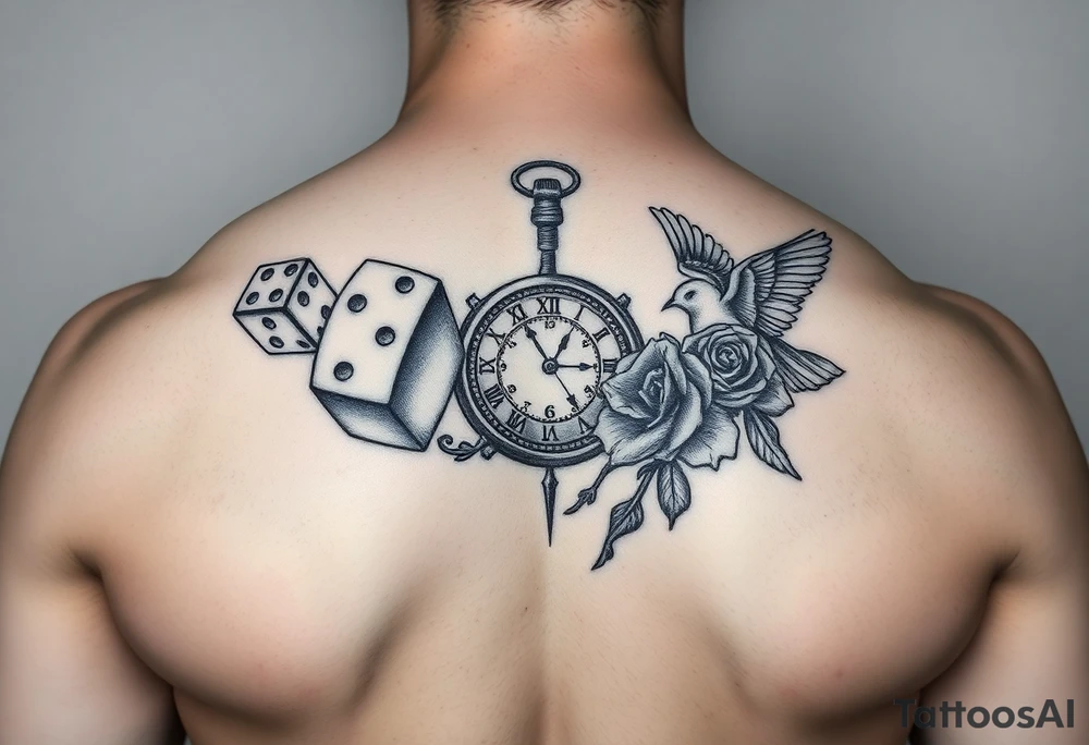 Dice cards money girls clock compass dove rose tattoo idea