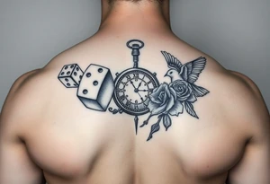 Dice cards money girls clock compass dove rose tattoo idea