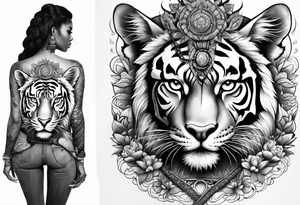 African goddess with sword and tiger Japanese traditional style full sleeve tattoo tattoo idea