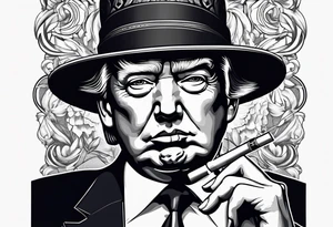 trump with hat smoking a cigarette tattoo idea