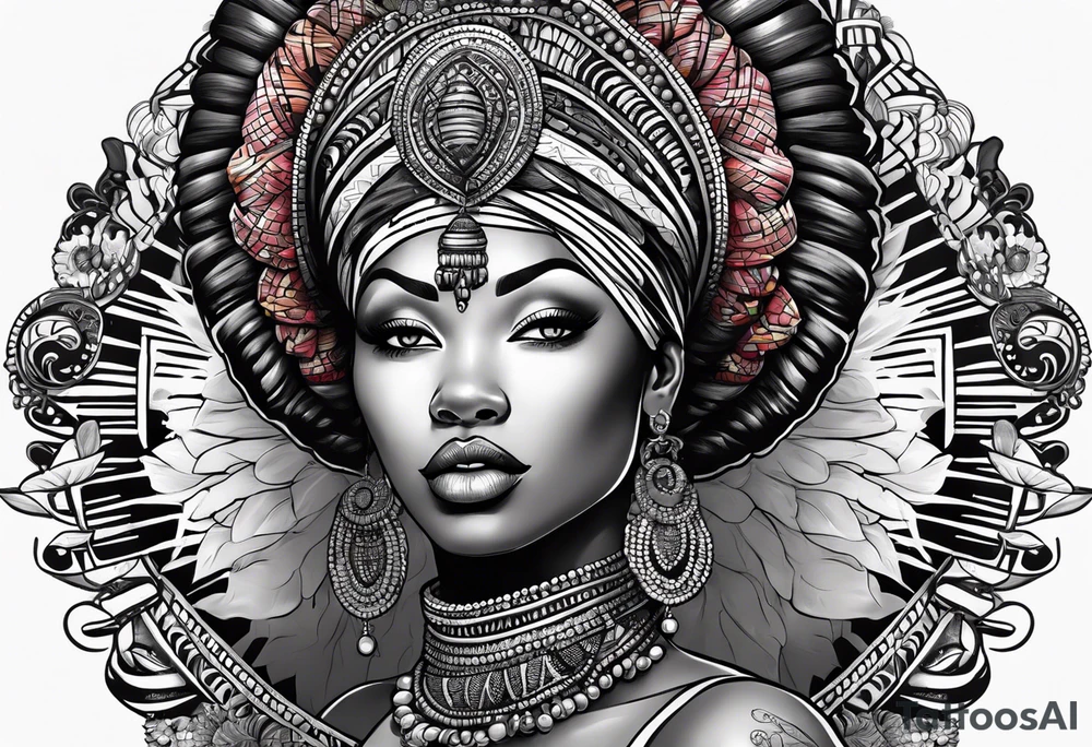 iemanjá africana com conchas e pérolas tattoo idea