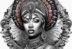 iemanjá africana com conchas e pérolas tattoo idea