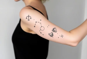 Stars constellation tattoo with libra, cancer, Taurus, 2 scorpio and capricorn tattoo idea
