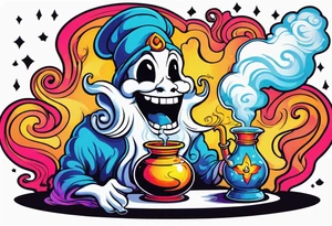 Ghost Genie made out of smoke coming out of a bong tattoo idea