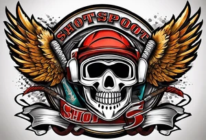 crossed hockey sticks with sports equipment and wings that says "SHOT SPORTS" tattoo idea