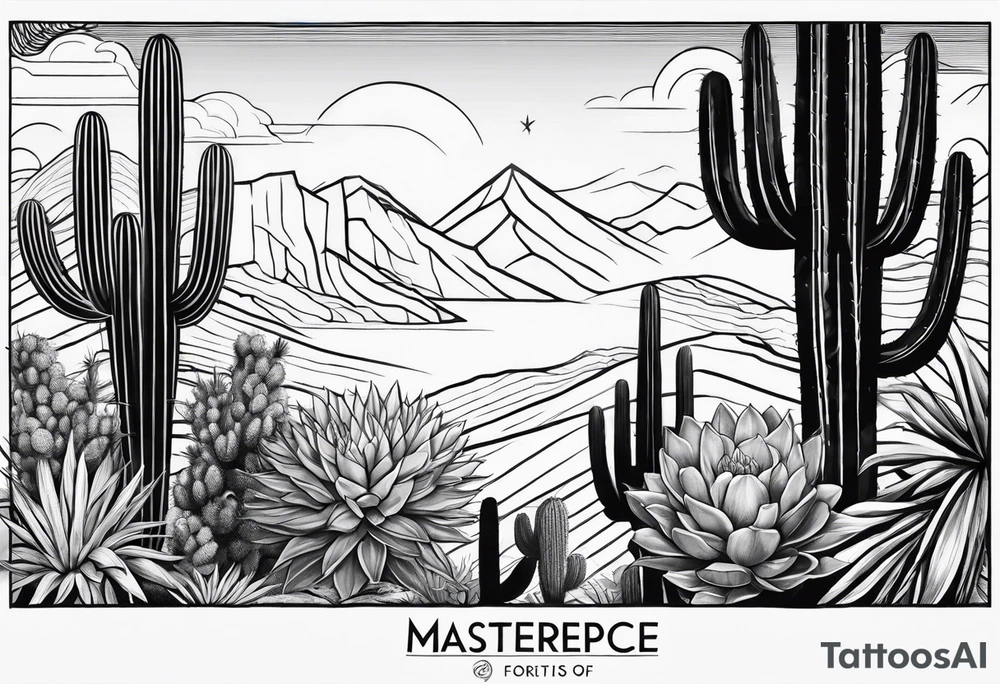 Forearm vertical, cactus, mountain, 2 hikers tattoo idea