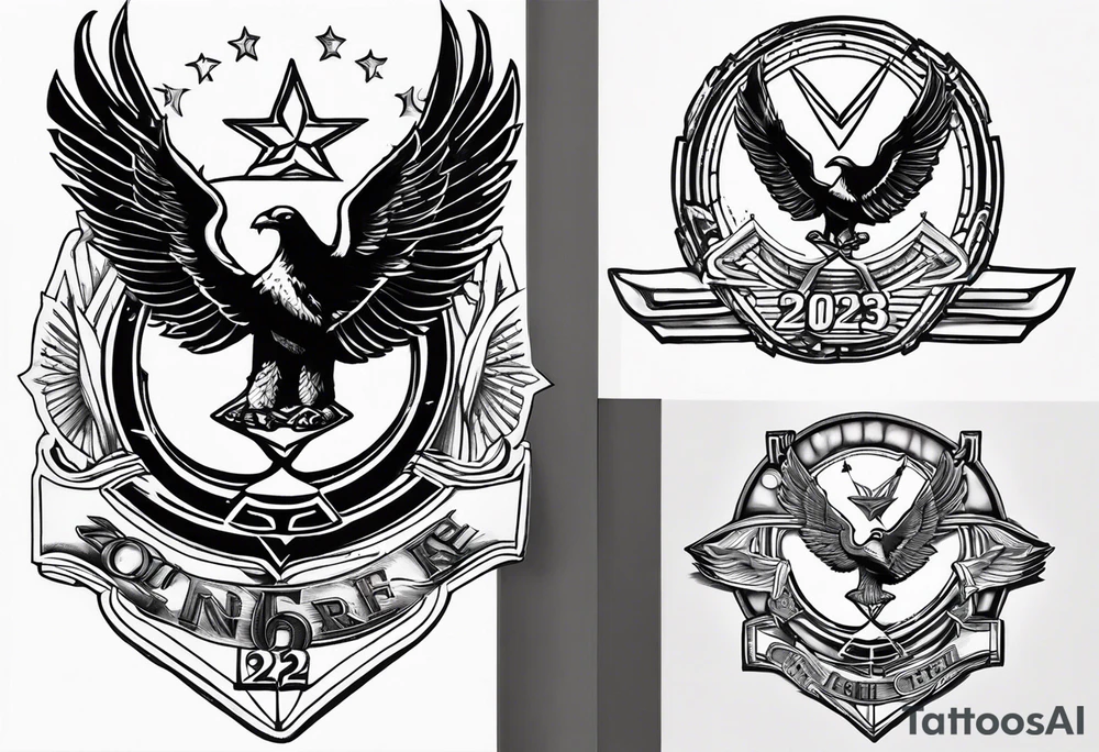 2023 Air Force symbol combined with the 2023 civil engineer symbol inside tattoo idea