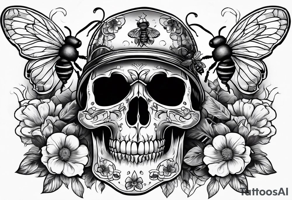 Skull with bees tattoo idea