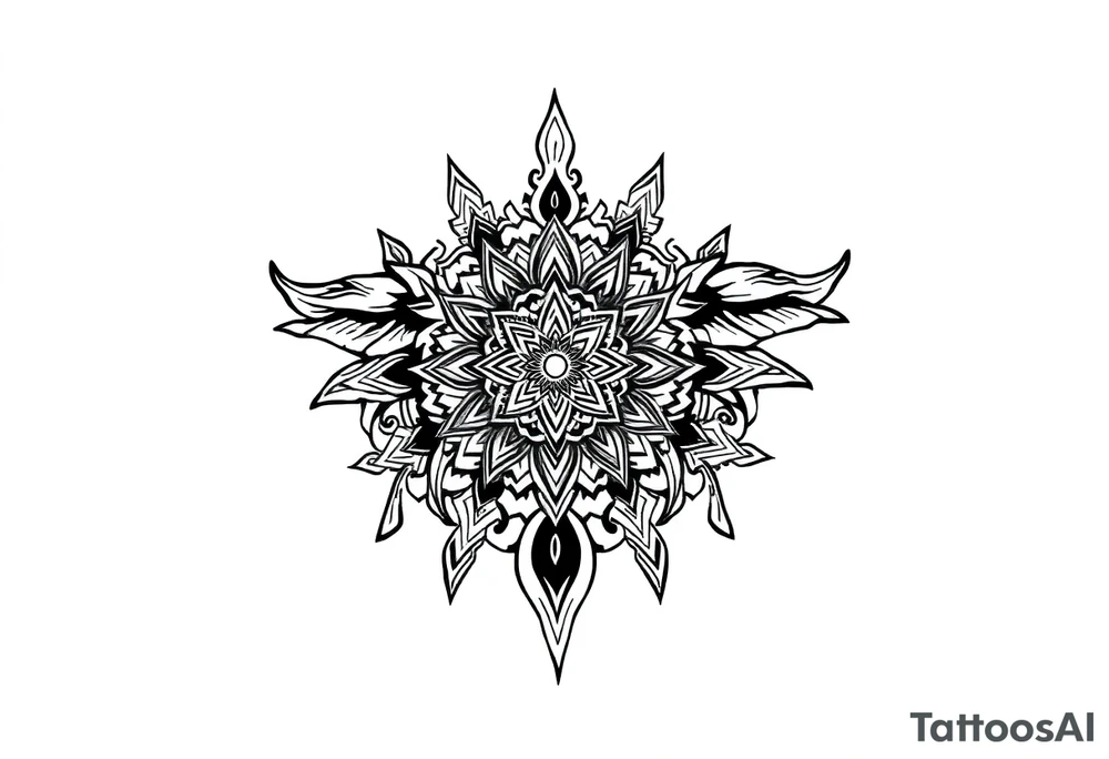long shaman style mytical bold line with ancient rhyme tattoo idea