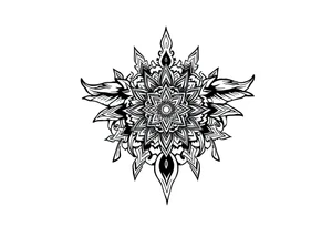 long shaman style mytical bold line with ancient rhyme tattoo idea