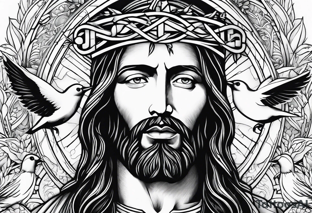 Jesus christ face with white birds tattoo idea
