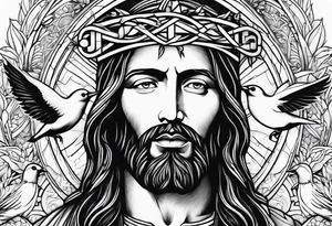 Jesus christ face with white birds tattoo idea