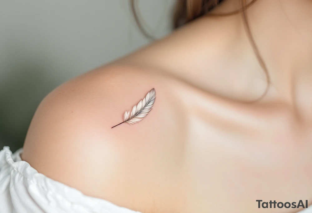 A soft, airy D made from layered feathers in white, soft brown, and dusty blue tones. tattoo idea