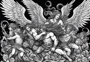 Angels fighting demons crawling from hell tattoo idea