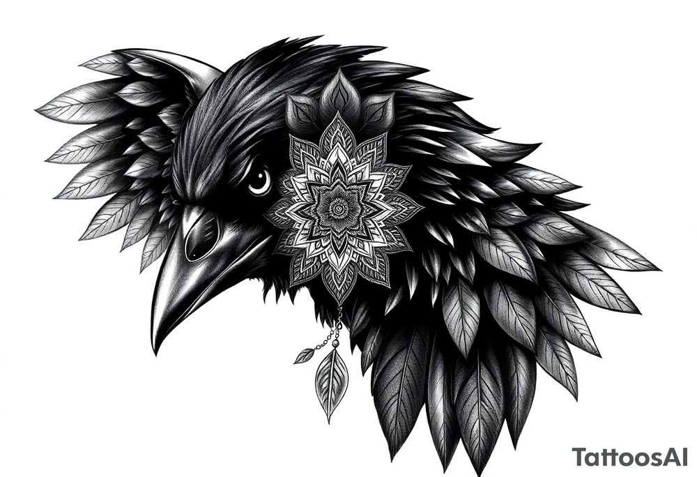 black raven with mandala tattoo idea