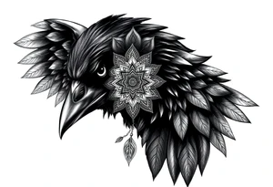 black raven with mandala tattoo idea