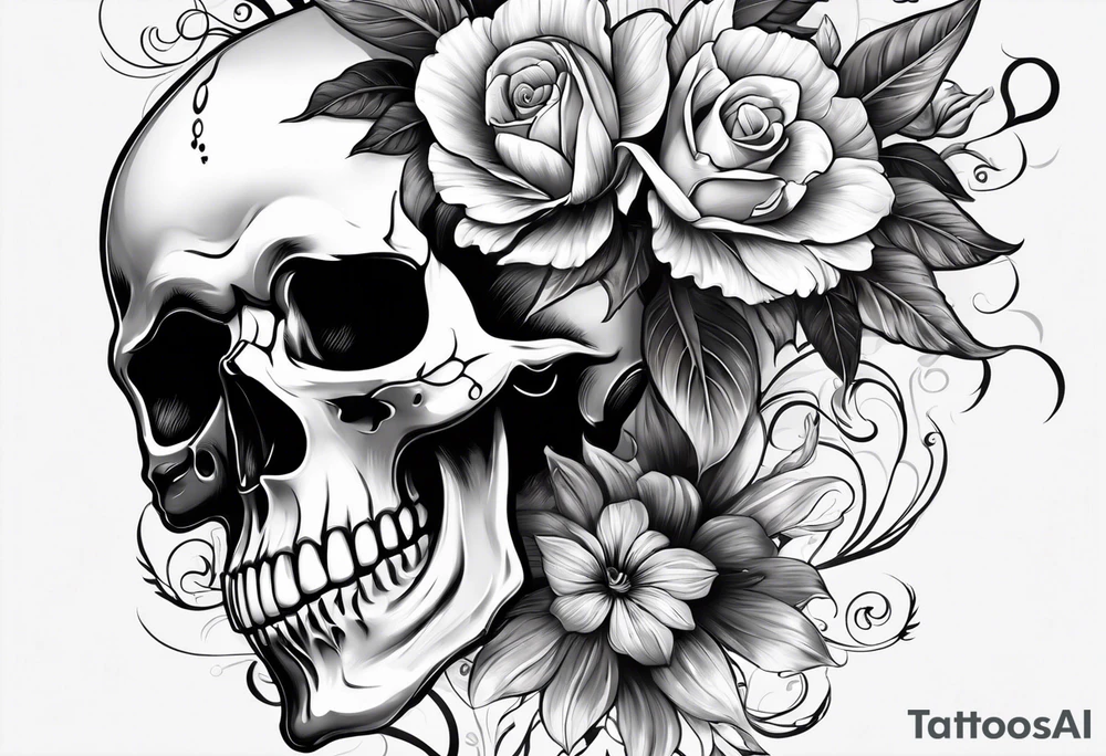 skull with one flower growing out of its head tattoo idea