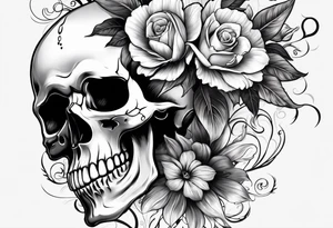 skull with one flower growing out of its head tattoo idea