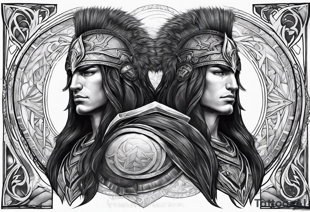 Chronos and Kairos represented as warriors tattoo idea