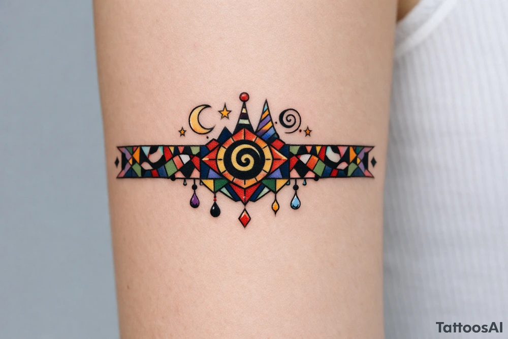 armband, abstract, geometric, full of color, tim burton tattoo idea