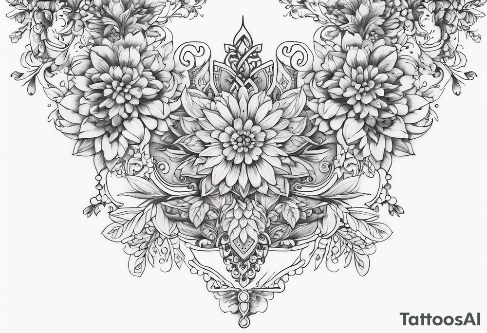 small long ornate floral sternum tattoo tattoo idea