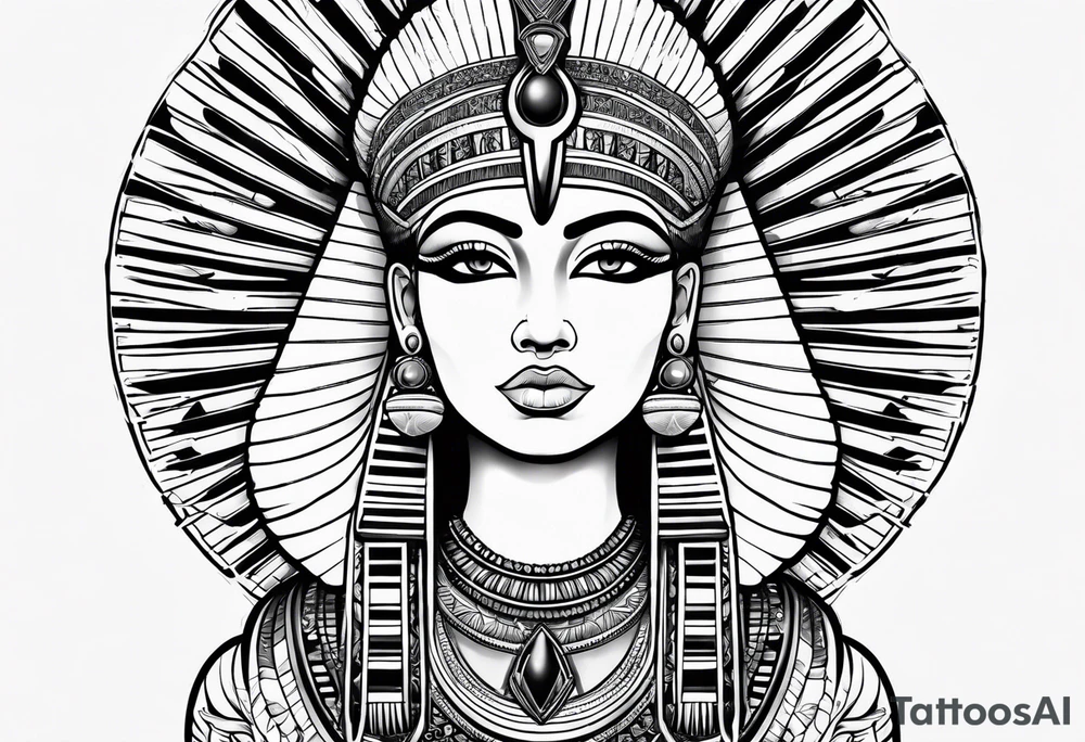 black and white Egyptian goddess Isis tattoo idea
