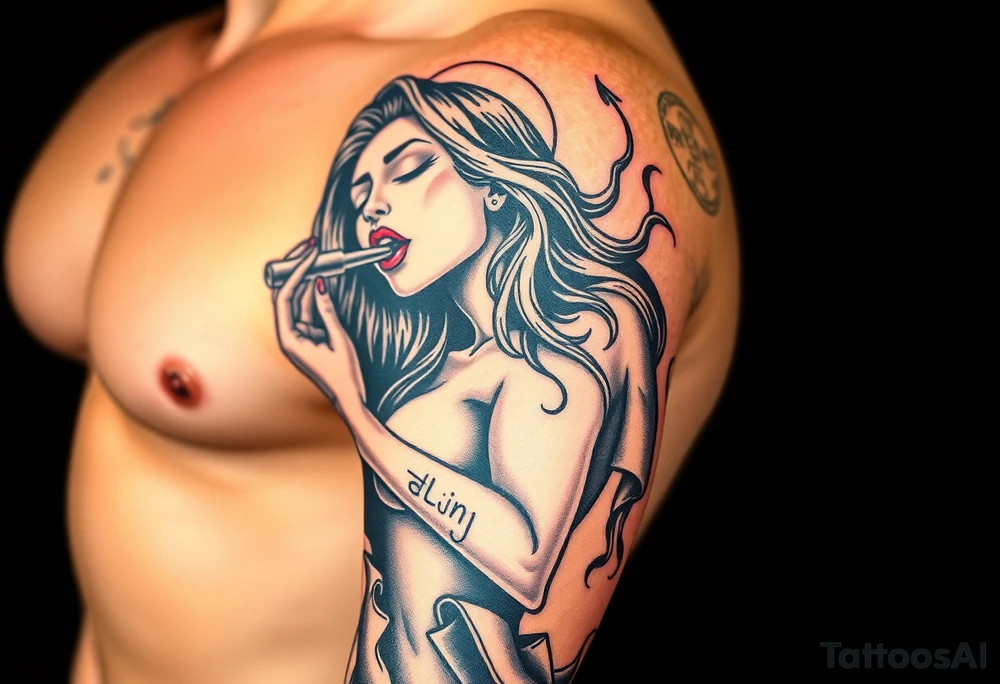 naked woman giving a blowjob tattoo idea