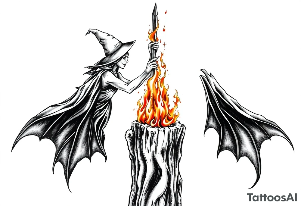 Witch burning alive on a stake tattoo idea