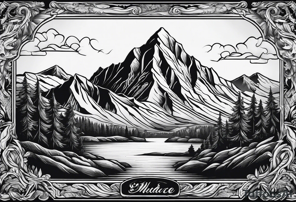 Mountain range on the blade of a chef knife. tattoo idea