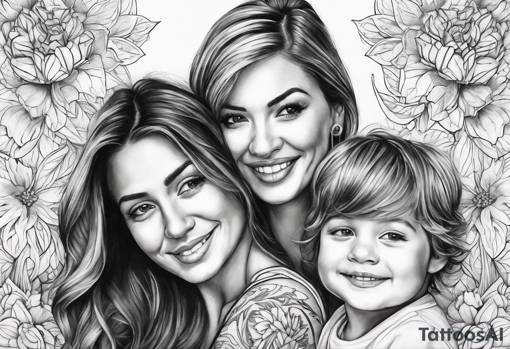 Mom with son and daughter tattoo idea