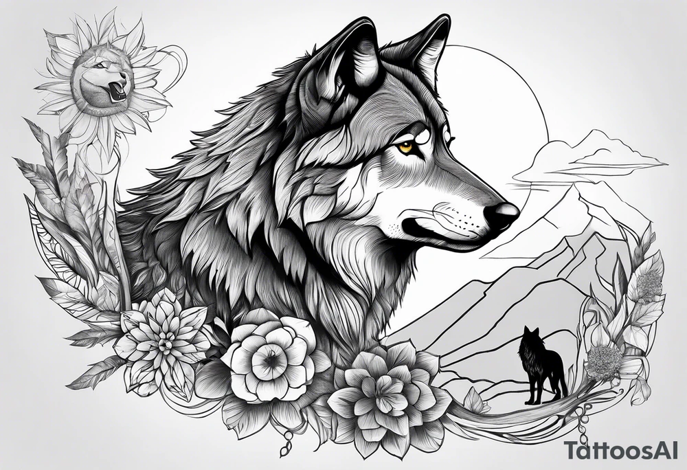 Wolf watching over little girls tattoo idea