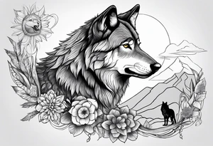 Wolf watching over little girls tattoo idea