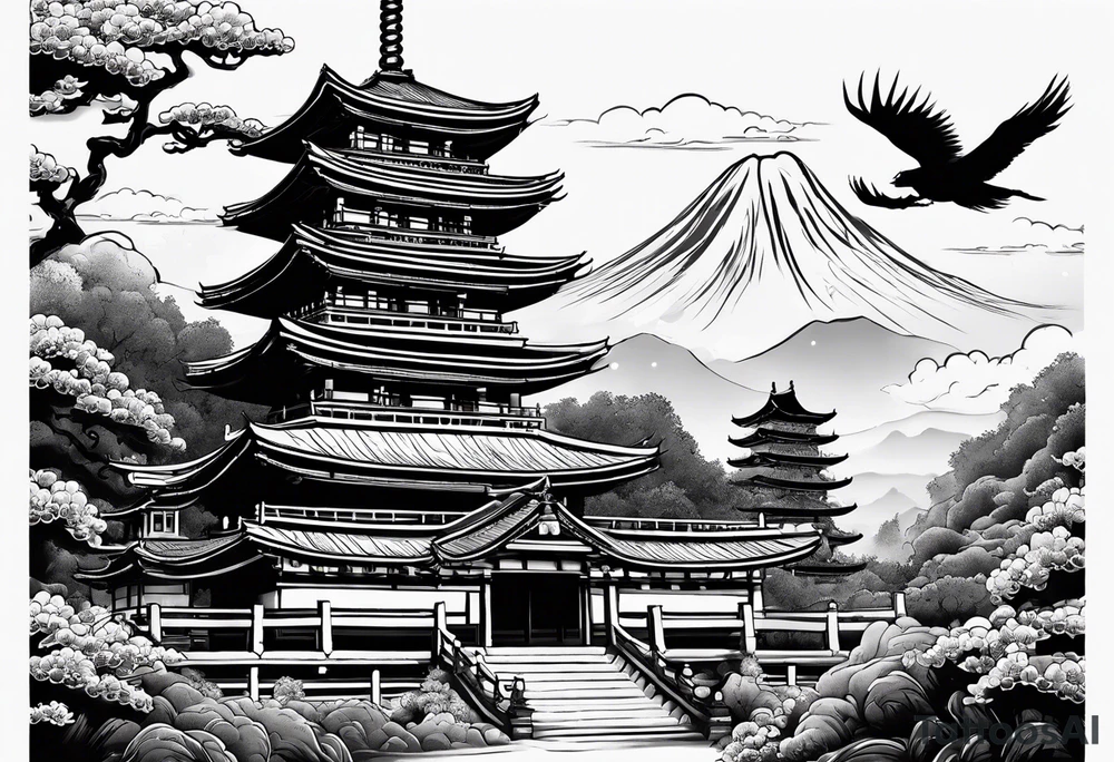 pagoda with japanese drgaon tattoo idea