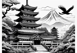pagoda with japanese drgaon tattoo idea