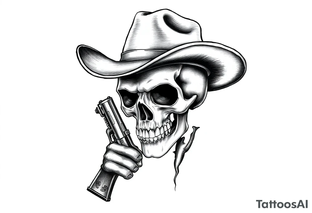 a skull with cowboy-hat and agun in his hand tattoo idea