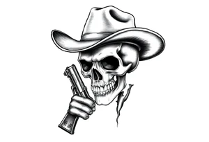 a skull with cowboy-hat and agun in his hand tattoo idea