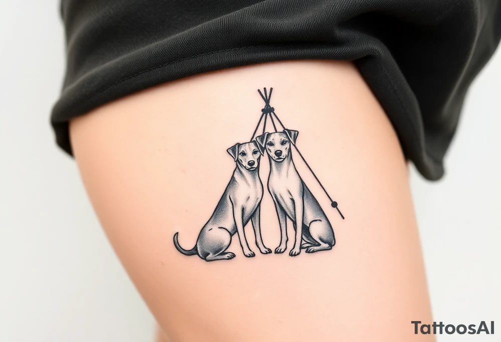 two dogs in front of a teepee tattoo idea