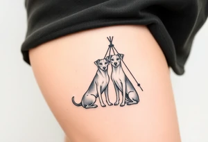 two dogs in front of a teepee tattoo idea