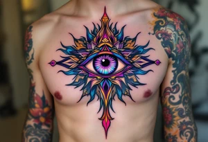 The Third Eye (Ajna Chakra) – A mystical eye on the forehead symbolizing higher consciousness, often in violet or indigo tones. tattoo idea