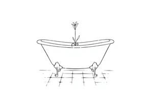 Clawfoot bathtub with lily coming up from tile floor tattoo idea