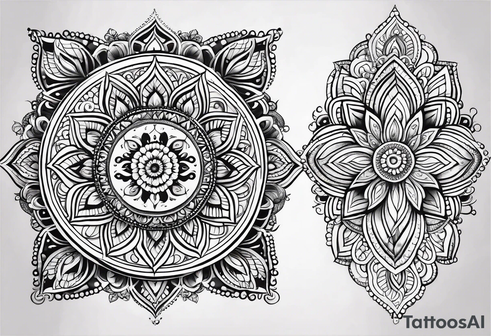 Full arm mandala henna female tattoo design with mushroom henna at shoulder tattoo idea