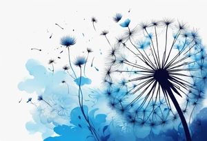 Blowing dandelion , blue color background tattoo idea